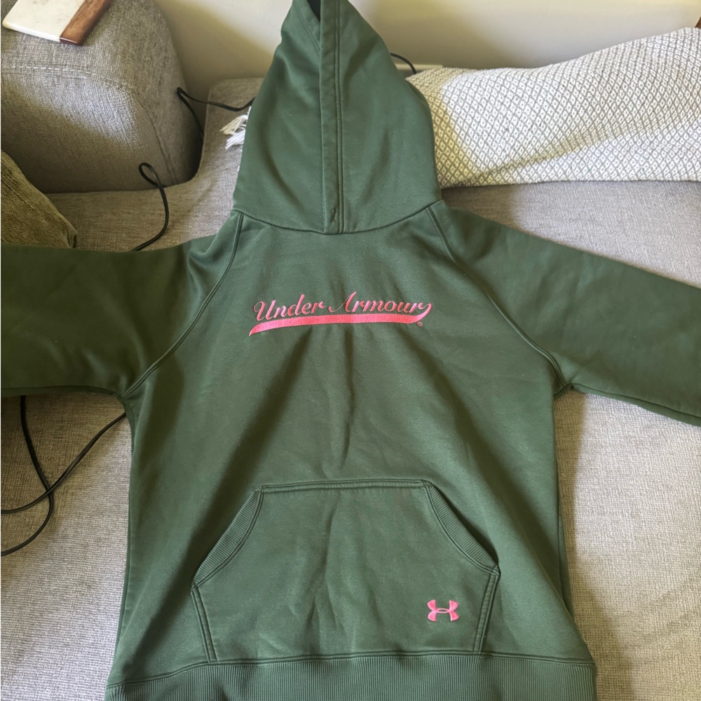 Under Armour Olive Hoodie with Pink Emblem
